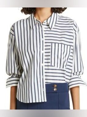 Veronica Beard Aderes Marine Off White Striped Shirt.  Size 8